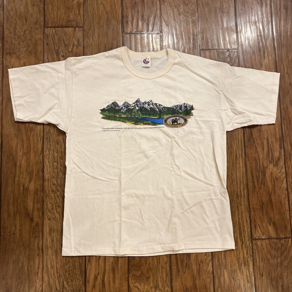 Vintage 90s SOS From Texas Grand Teton Nature Cream T-Shirt - Men’s XXL